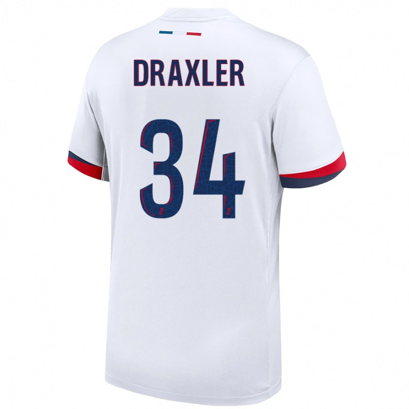 Danxen Kinderen Julian Draxler #34 Wit Blauw Rood Uitshirt Uittenue 2024/25 T-Shirt