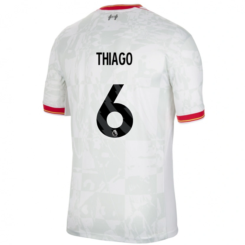 Danxen Kinderen Thiago #6 Wit Rood Zwart Thuisshirt Derde Tenue 2024/25 T-Shirt