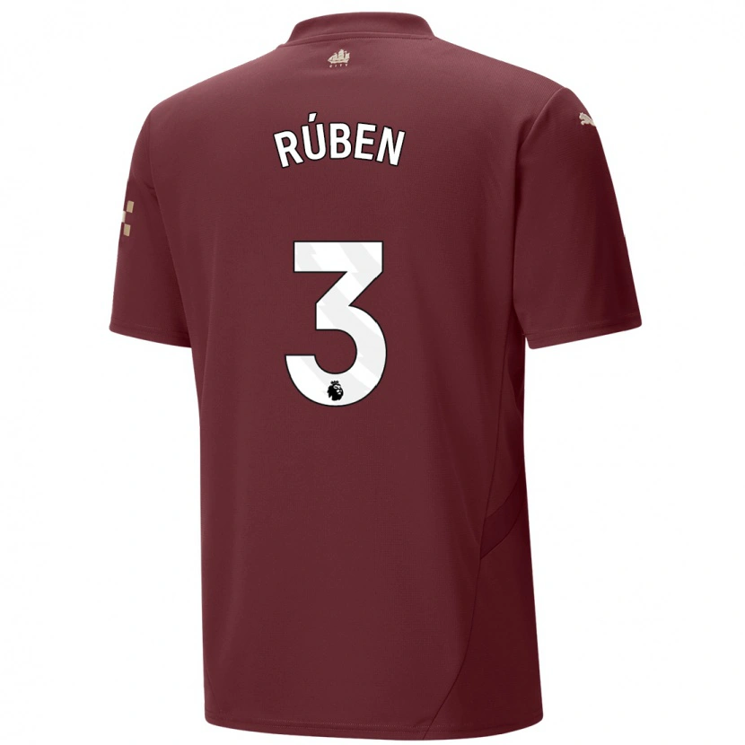 Danxen Kinderen Rúben Dias #3 Kastanjebruin Thuisshirt Derde Tenue 2024/25 T-Shirt