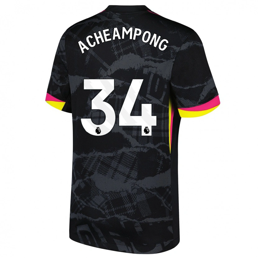 Danxen Kinderen Josh Acheampong #34 Zwartroze Thuisshirt Derde Tenue 2024/25 T-Shirt