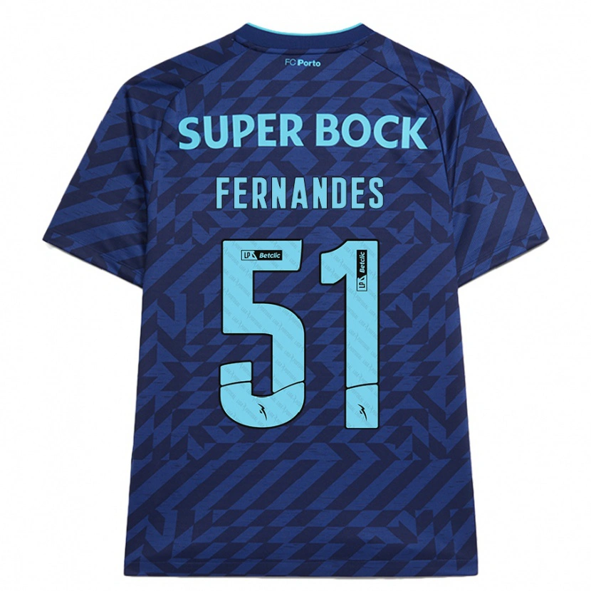 Danxen Kinderen Diogo Fernandes #51 Marineblauw Thuisshirt Derde Tenue 2024/25 T-Shirt