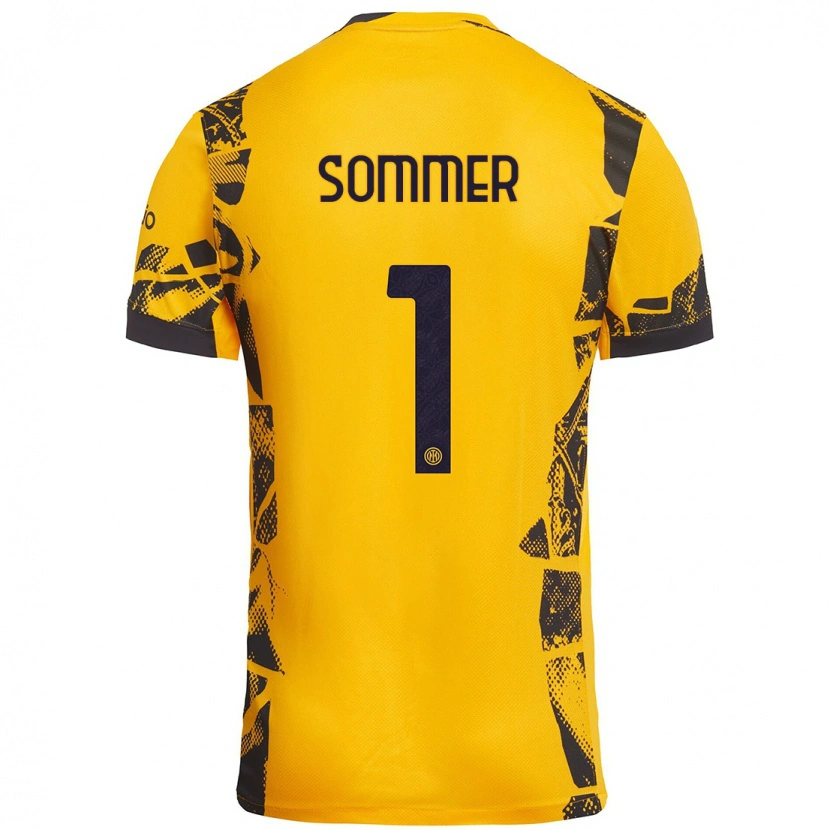 Danxen Kinderen Yann Sommer #1 Goud Zwart Thuisshirt Derde Tenue 2024/25 T-Shirt