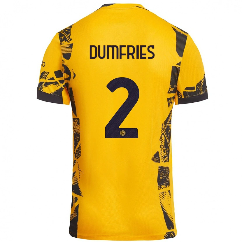 Danxen Kinderen Denzel Dumfries #2 Goud Zwart Thuisshirt Derde Tenue 2024/25 T-Shirt