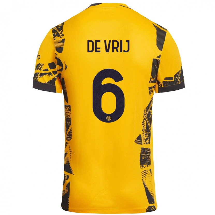 Danxen Kinderen Stefan De Vrij #6 Goud Zwart Thuisshirt Derde Tenue 2024/25 T-Shirt