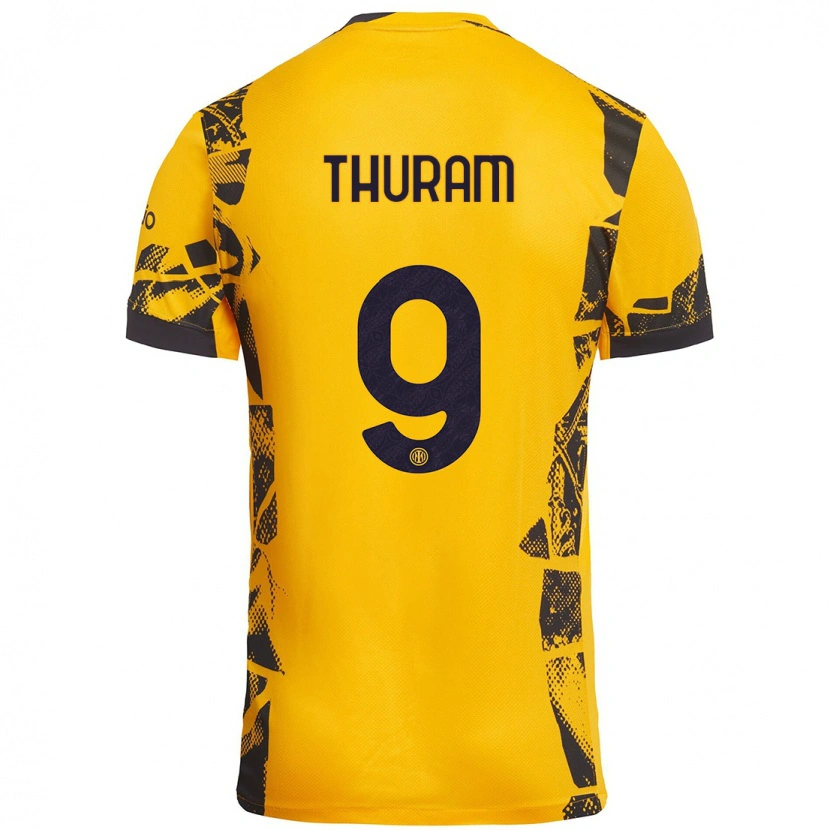 Danxen Kinderen Marcus Thuram #9 Goud Zwart Thuisshirt Derde Tenue 2024/25 T-Shirt