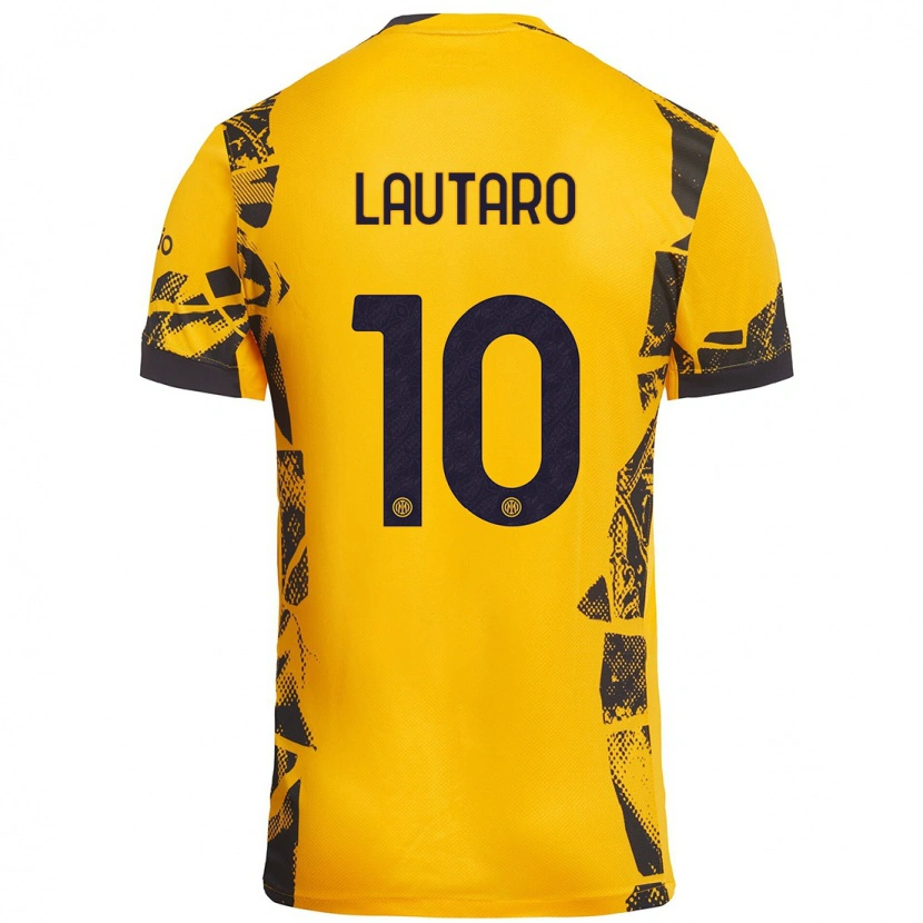 Danxen Kinderen Lautaro Martínez #10 Goud Zwart Thuisshirt Derde Tenue 2024/25 T-Shirt