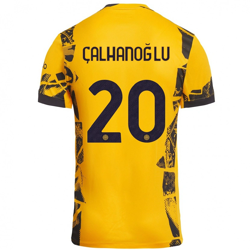 Danxen Kinderen Hakan Çalhanoğlu #20 Goud Zwart Thuisshirt Derde Tenue 2024/25 T-Shirt