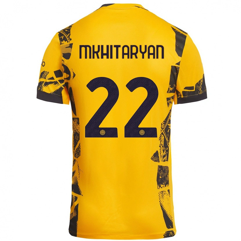 Danxen Kinderen Henrikh Mkhitaryan #22 Goud Zwart Thuisshirt Derde Tenue 2024/25 T-Shirt