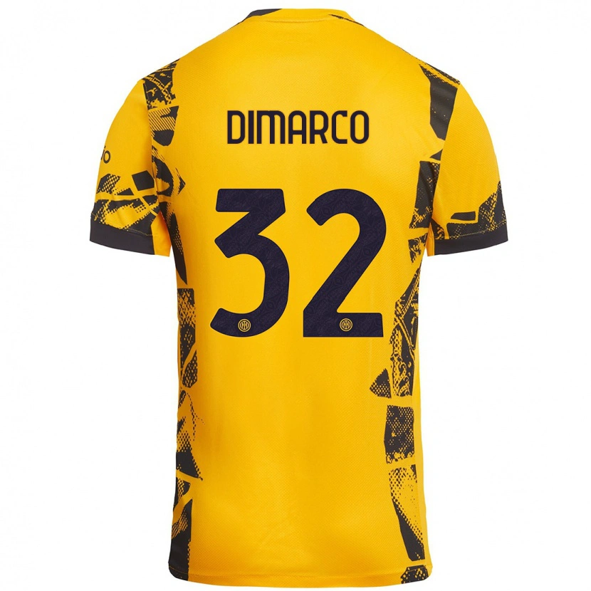 Danxen Kinderen Federico Dimarco #32 Goud Zwart Thuisshirt Derde Tenue 2024/25 T-Shirt