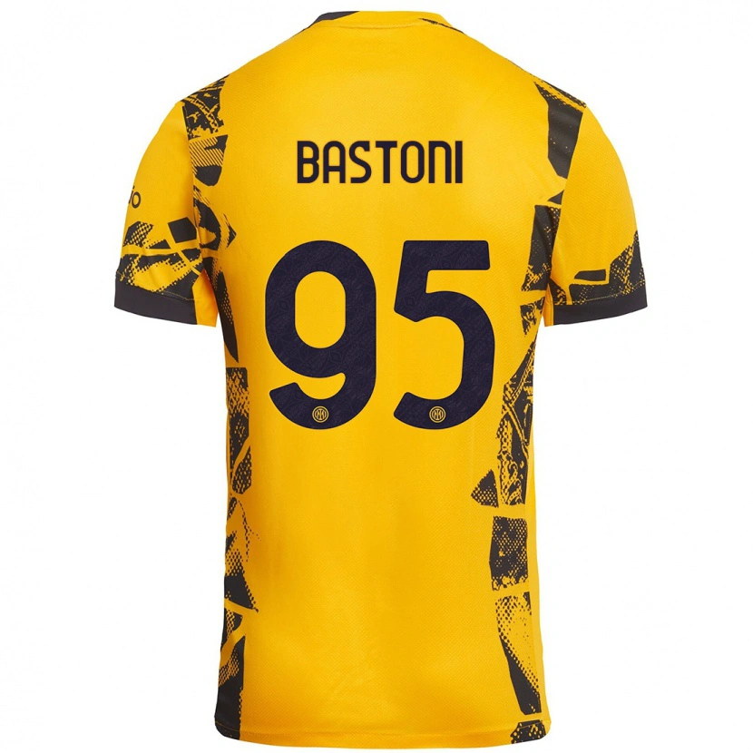 Danxen Kinderen Alessandro Bastoni #95 Goud Zwart Thuisshirt Derde Tenue 2024/25 T-Shirt