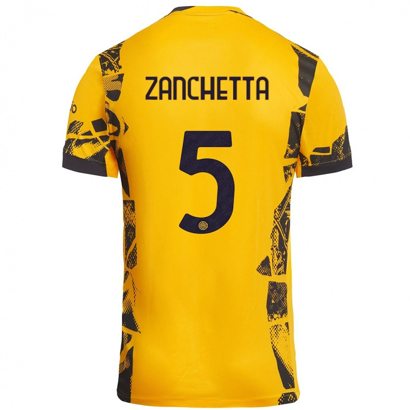 Danxen Kinderen Mattia Zanchetta #5 Goud Zwart Thuisshirt Derde Tenue 2024/25 T-Shirt