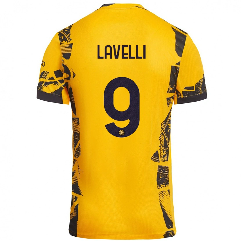 Danxen Kinderen Matteo Lavelli #9 Goud Zwart Thuisshirt Derde Tenue 2024/25 T-Shirt