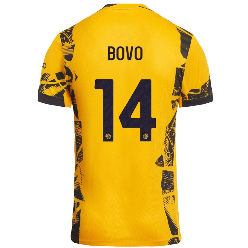 Danxen Kinderen Leonardo Bovo #14 Goud Zwart Thuisshirt Derde Tenue 2024/25 T-Shirt