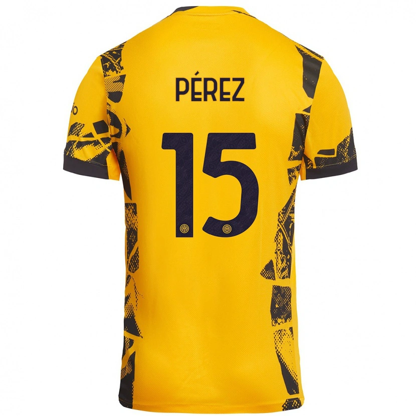 Danxen Kinderen Álex Pérez #15 Goud Zwart Thuisshirt Derde Tenue 2024/25 T-Shirt