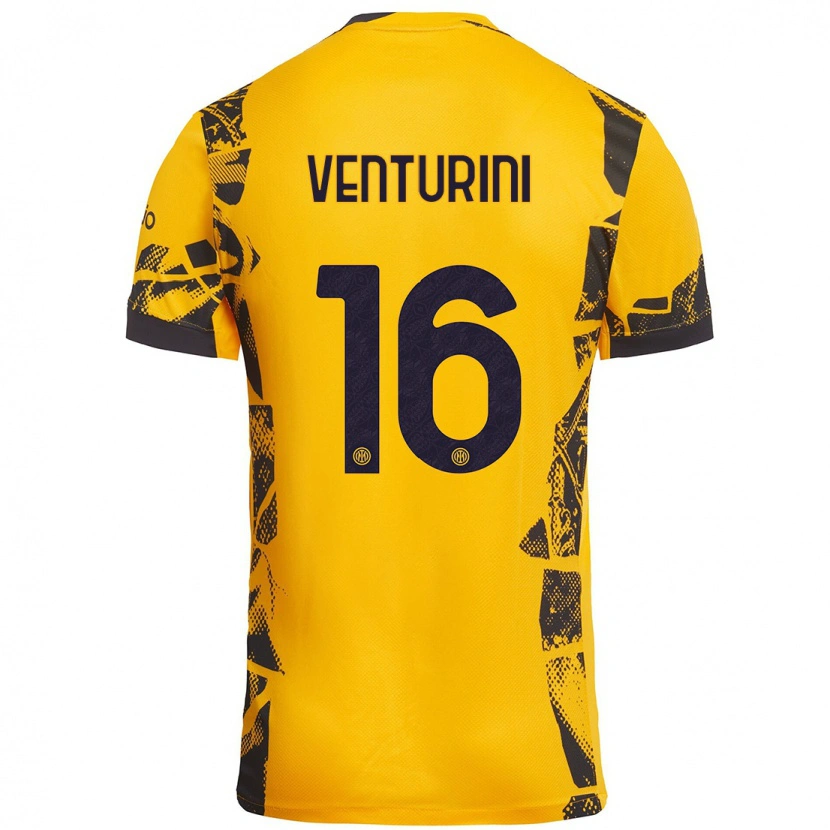 Danxen Kinderen Matteo Venturini #16 Goud Zwart Thuisshirt Derde Tenue 2024/25 T-Shirt