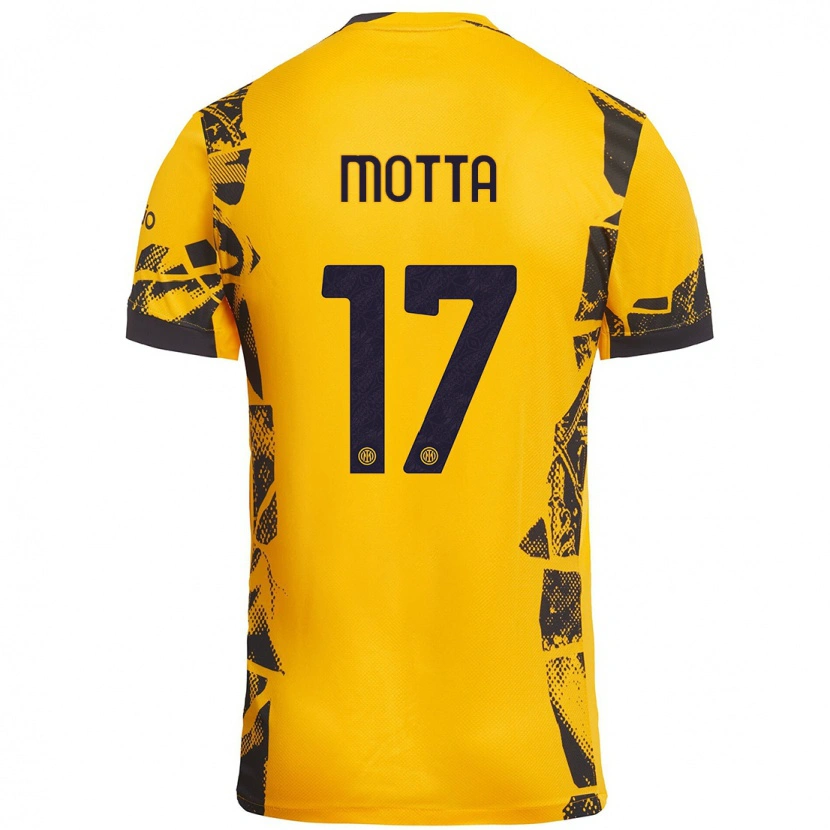 Danxen Kinderen Matteo Motta #17 Goud Zwart Thuisshirt Derde Tenue 2024/25 T-Shirt