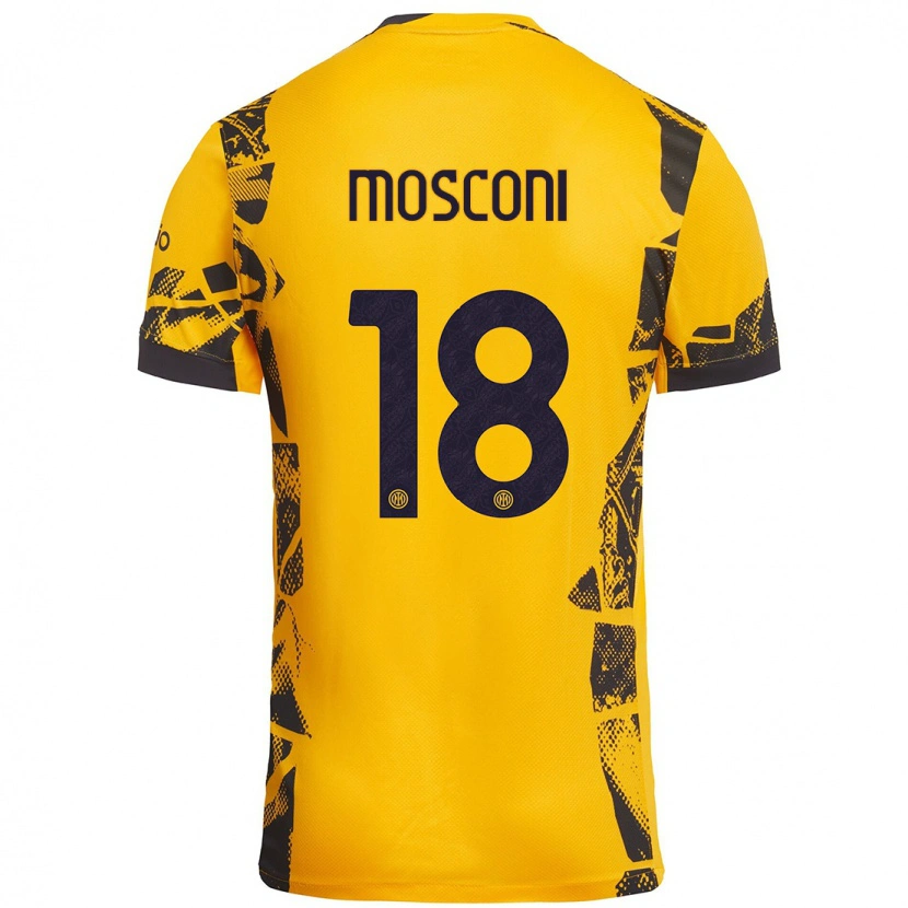 Danxen Kinderen Mattia Mosconi #18 Goud Zwart Thuisshirt Derde Tenue 2024/25 T-Shirt