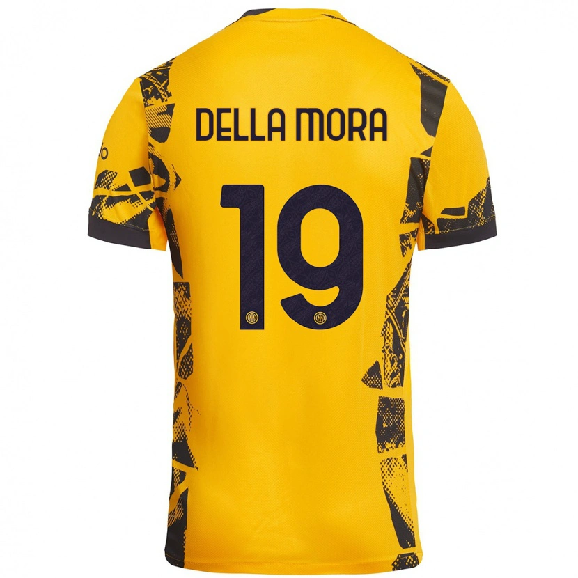 Danxen Kinderen Tommaso Della Mora #19 Goud Zwart Thuisshirt Derde Tenue 2024/25 T-Shirt