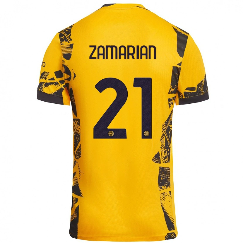 Danxen Kinderen Matteo Zamarian #21 Goud Zwart Thuisshirt Derde Tenue 2024/25 T-Shirt