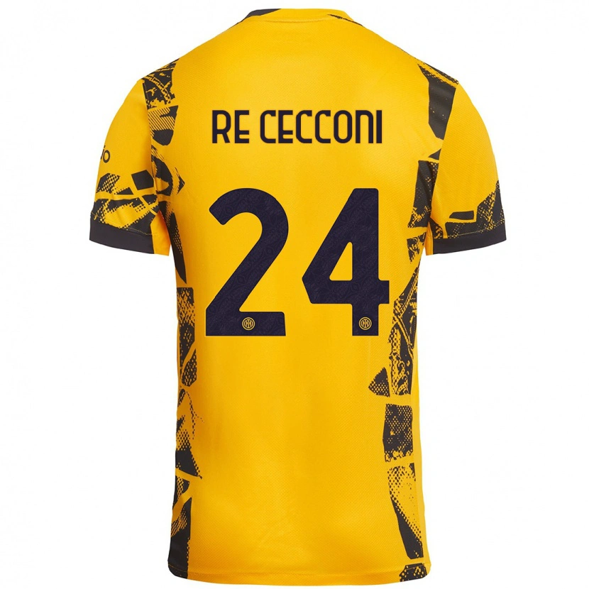 Danxen Kinderen Gabriele Re Cecconi #24 Goud Zwart Thuisshirt Derde Tenue 2024/25 T-Shirt