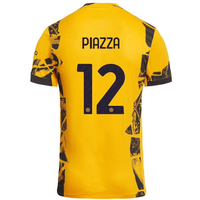 Danxen Kinderen Alessia Piazza #12 Goud Zwart Thuisshirt Derde Tenue 2024/25 T-Shirt