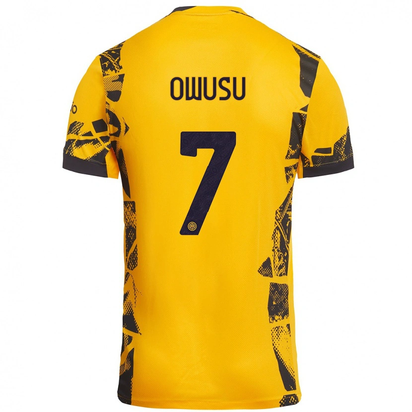 Danxen Kinderen Enoch Owusu #7 Goud Zwart Thuisshirt Derde Tenue 2024/25 T-Shirt