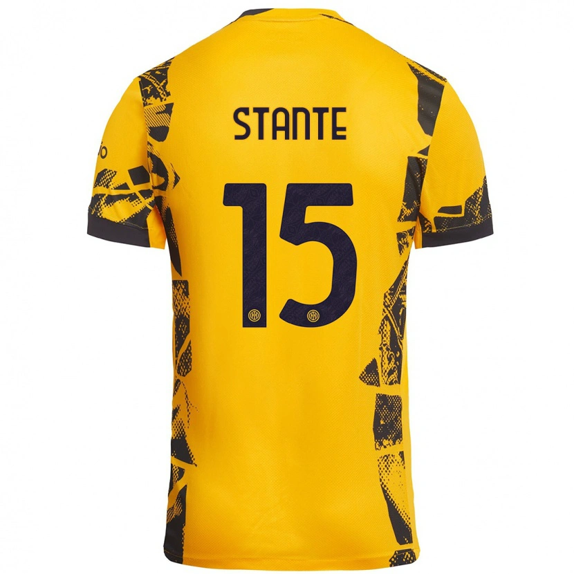 Danxen Kinderen Francesco Stante #15 Goud Zwart Thuisshirt Derde Tenue 2024/25 T-Shirt