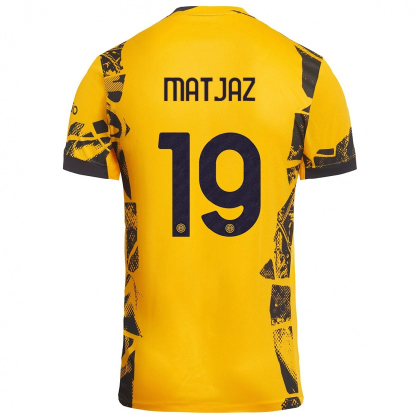 Danxen Kinderen Samo Matjaz #19 Goud Zwart Thuisshirt Derde Tenue 2024/25 T-Shirt