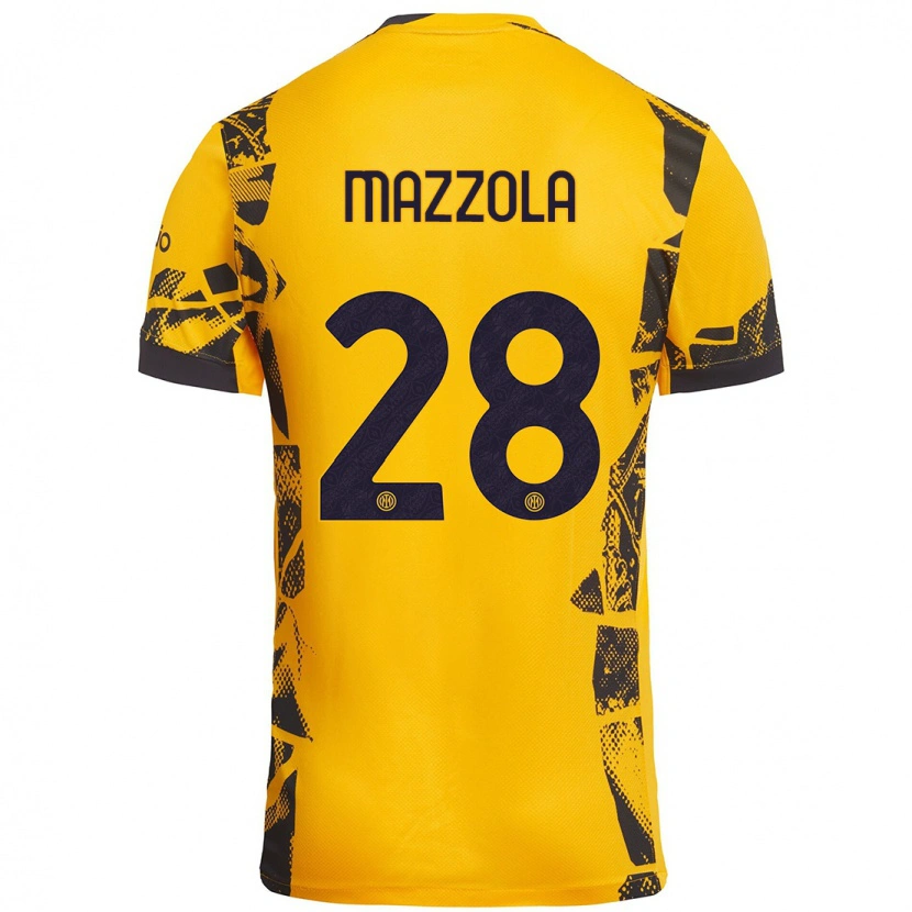 Danxen Kinderen Giuseppe Mazzola #28 Goud Zwart Thuisshirt Derde Tenue 2024/25 T-Shirt