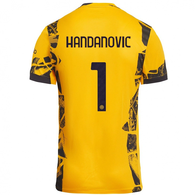 Danxen Kinderen Samir Handanovic #1 Goud Zwart Thuisshirt Derde Tenue 2024/25 T-Shirt