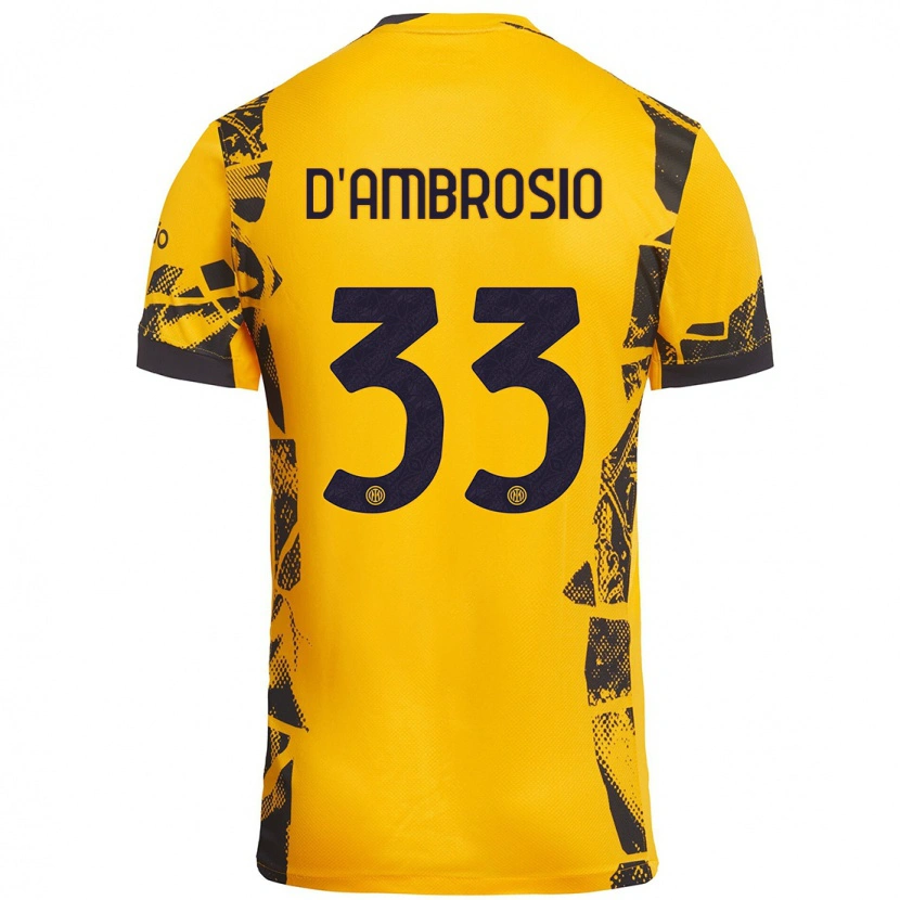 Danxen Kinderen Danilo D'ambrosio #33 Goud Zwart Thuisshirt Derde Tenue 2024/25 T-Shirt