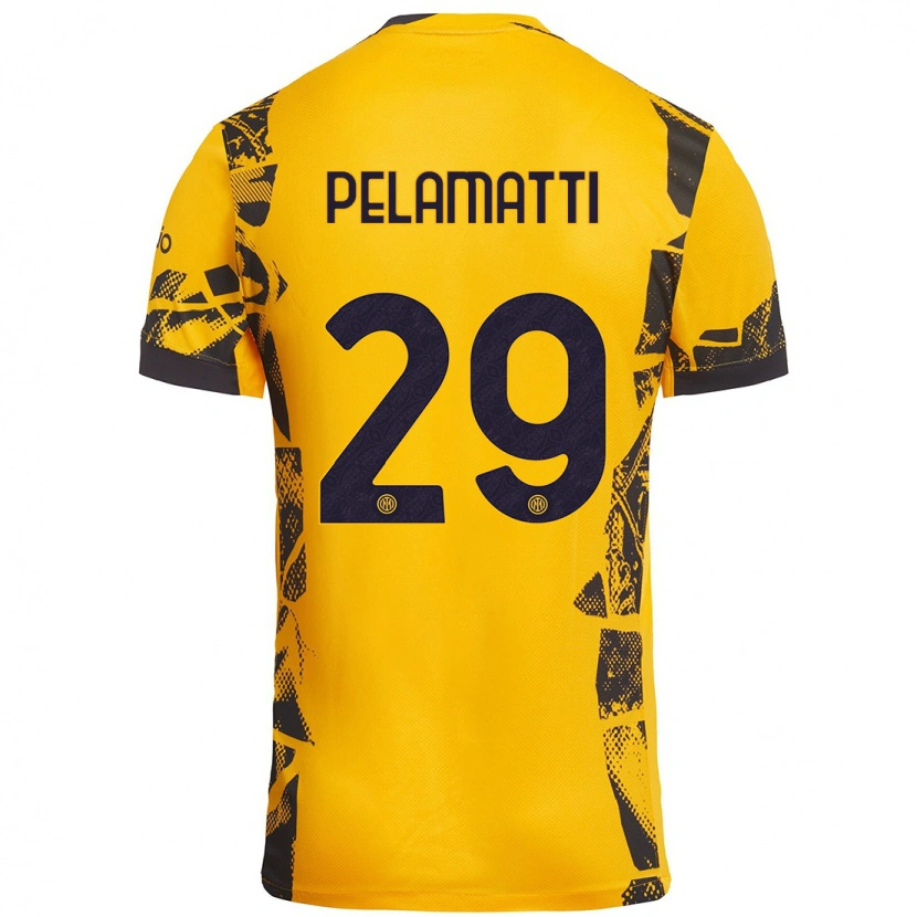 Danxen Kinderen Andrea Pelamatti #29 Goud Zwart Thuisshirt Derde Tenue 2024/25 T-Shirt