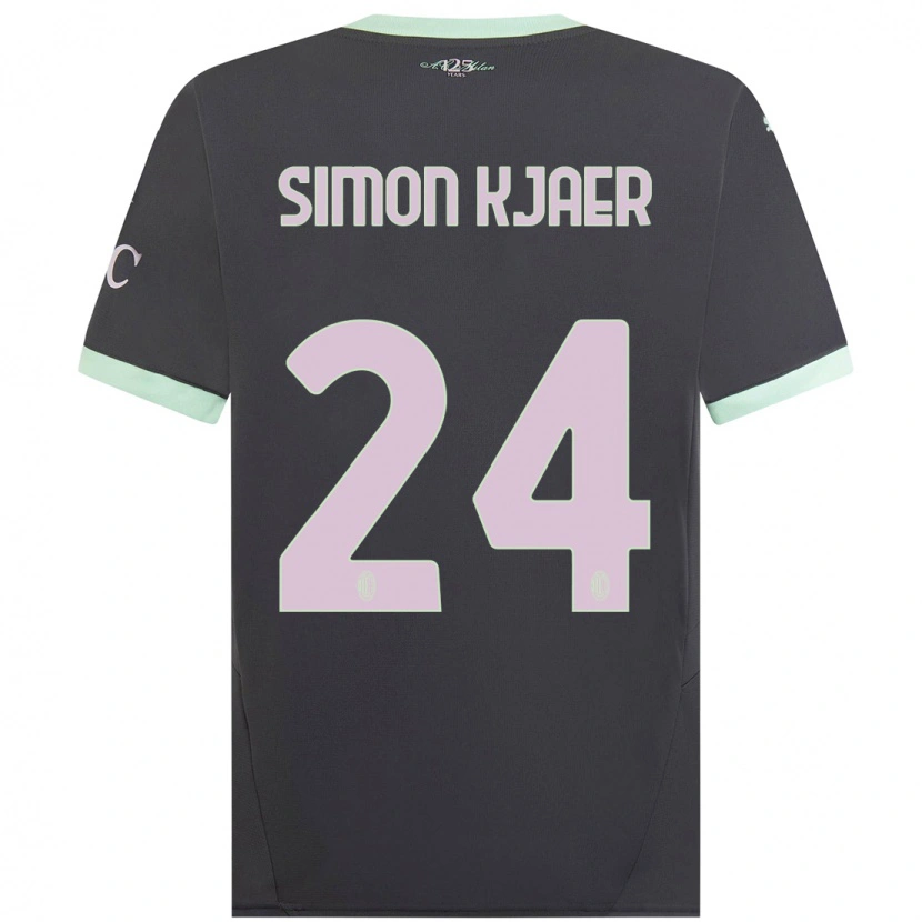 Danxen Kinderen Simon Kjaer #24 Grijs Thuisshirt Derde Tenue 2024/25 T-Shirt