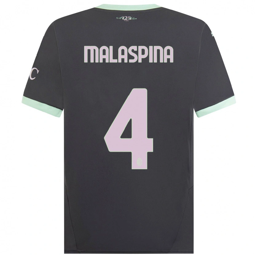 Danxen Kinderen Mattia Malaspina #4 Grijs Thuisshirt Derde Tenue 2024/25 T-Shirt