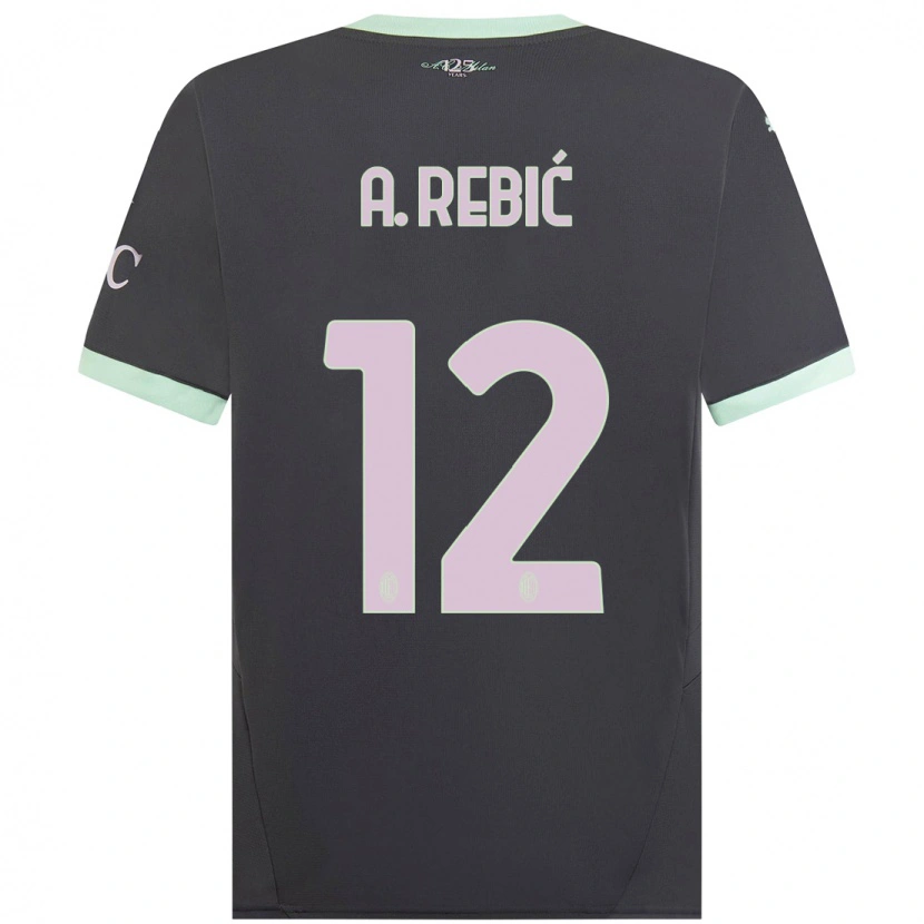 Danxen Kinderen Ante Rebic #12 Grijs Thuisshirt Derde Tenue 2024/25 T-Shirt