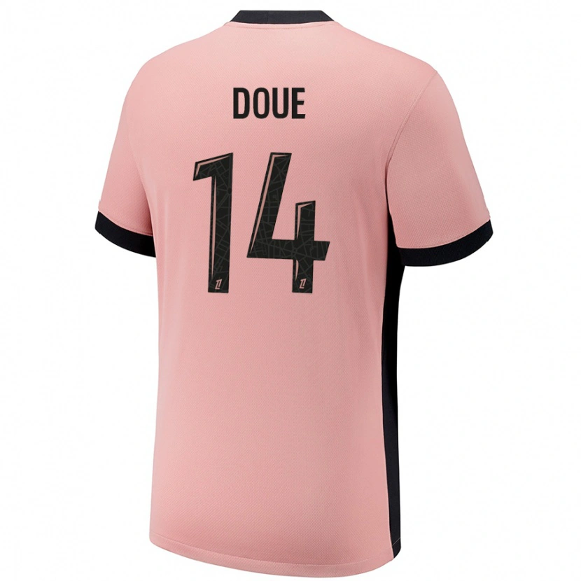 Danxen Kinderen Désiré Doué #14 Roestroze Thuisshirt Derde Tenue 2024/25 T-Shirt