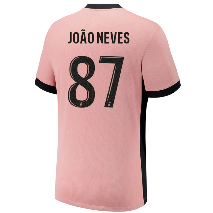 Danxen Kinderen João Neves #87 Roestroze Thuisshirt Derde Tenue 2024/25 T-Shirt