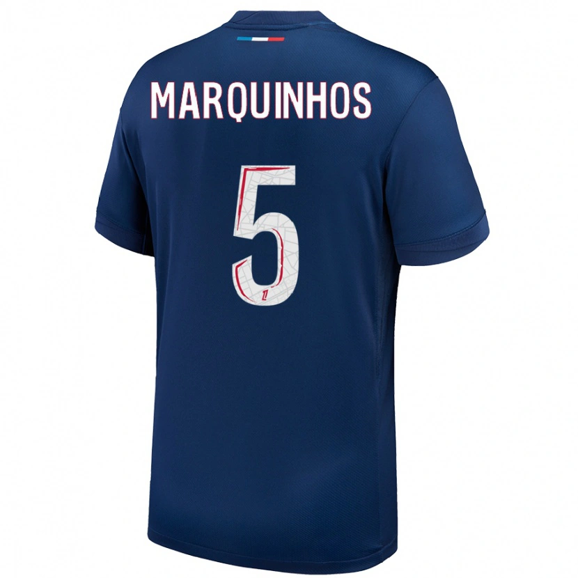 Danxen Heren Marquinhos #5 Marineblauw Wit Thuisshirt Thuistenue 2024/25 T-Shirt