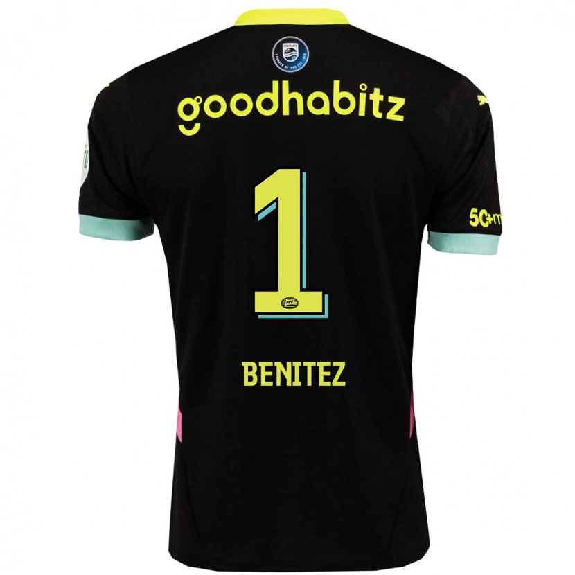 Danxen Heren Walter Benítez #1 Zwart Geel Uitshirt Uittenue 2024/25 T-Shirt