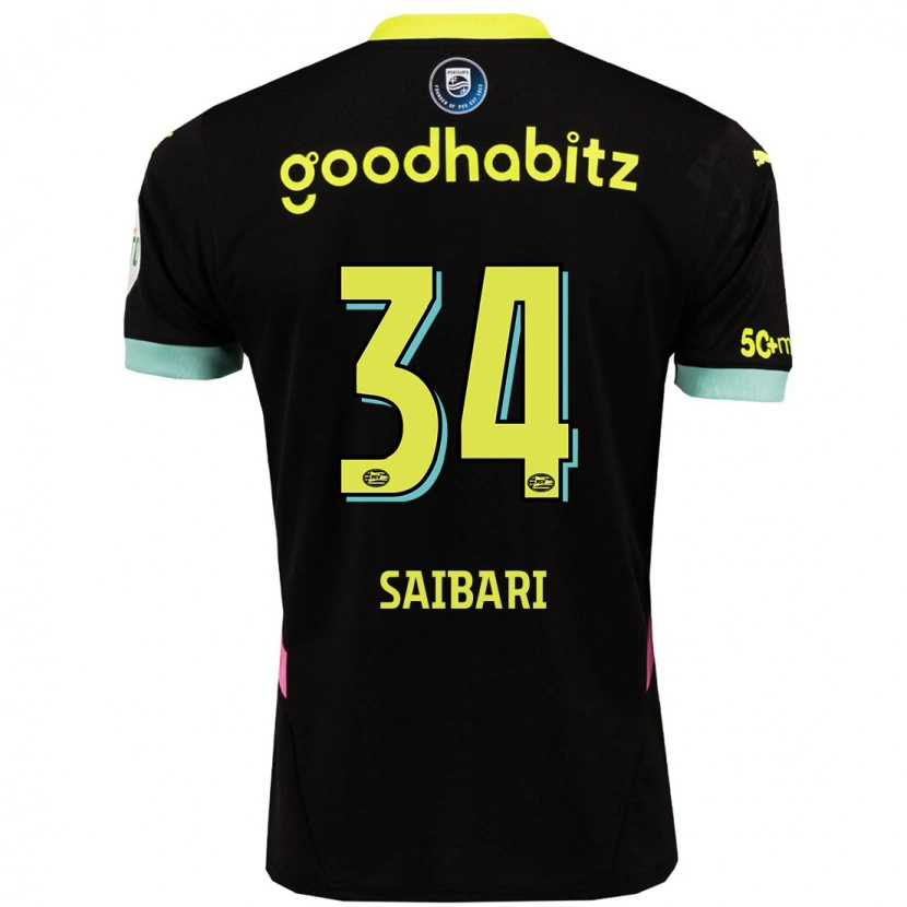 Danxen Heren Ismael Saibari #34 Zwart Geel Uitshirt Uittenue 2024/25 T-Shirt