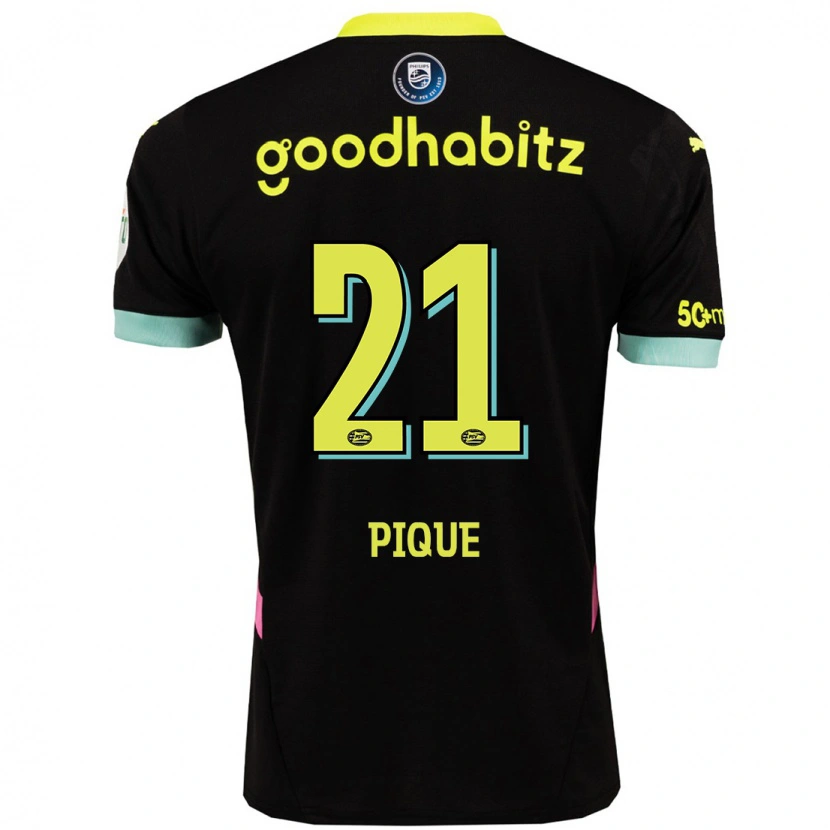 Danxen Heren Naomi Piqué #21 Zwart Geel Uitshirt Uittenue 2024/25 T-Shirt