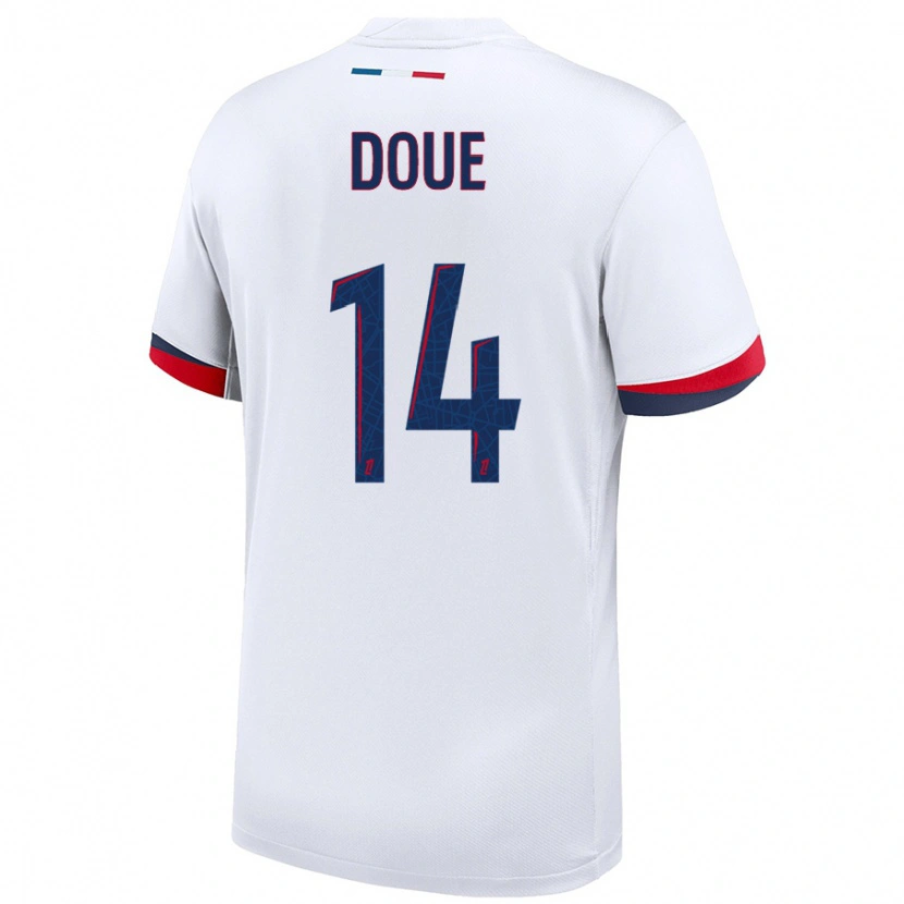 Danxen Heren Désiré Doué #14 Wit Blauw Rood Uitshirt Uittenue 2024/25 T-Shirt