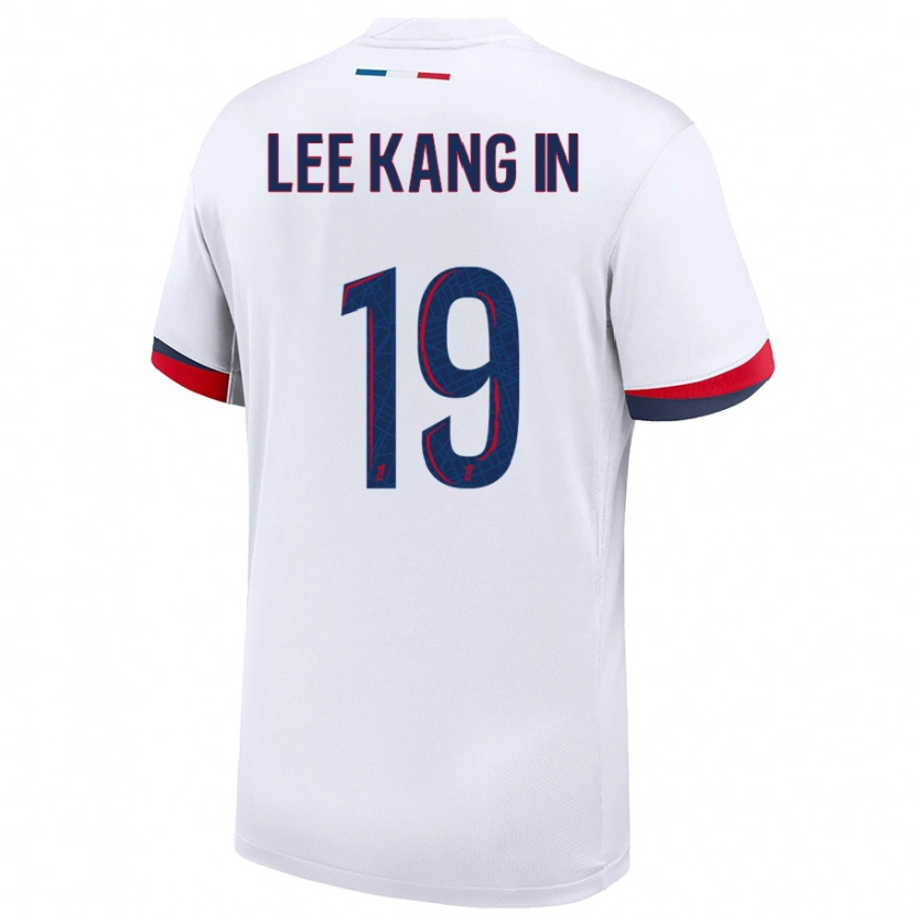 Danxen Heren Kang-In Lee #19 Wit Blauw Rood Uitshirt Uittenue 2024/25 T-Shirt