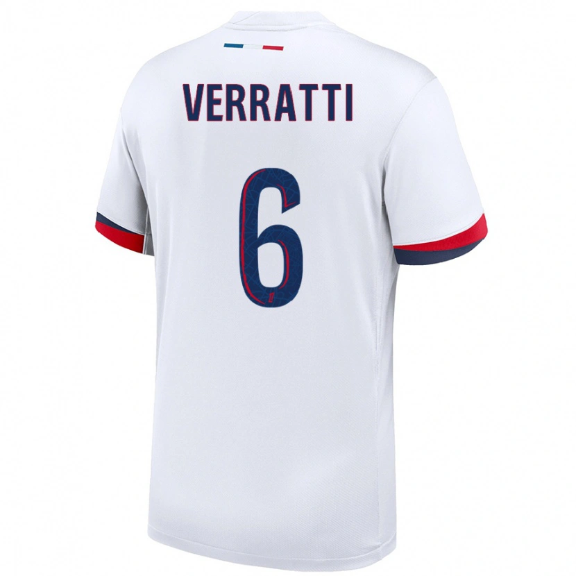 Danxen Heren Marco Verratti #6 Wit Blauw Rood Uitshirt Uittenue 2024/25 T-Shirt