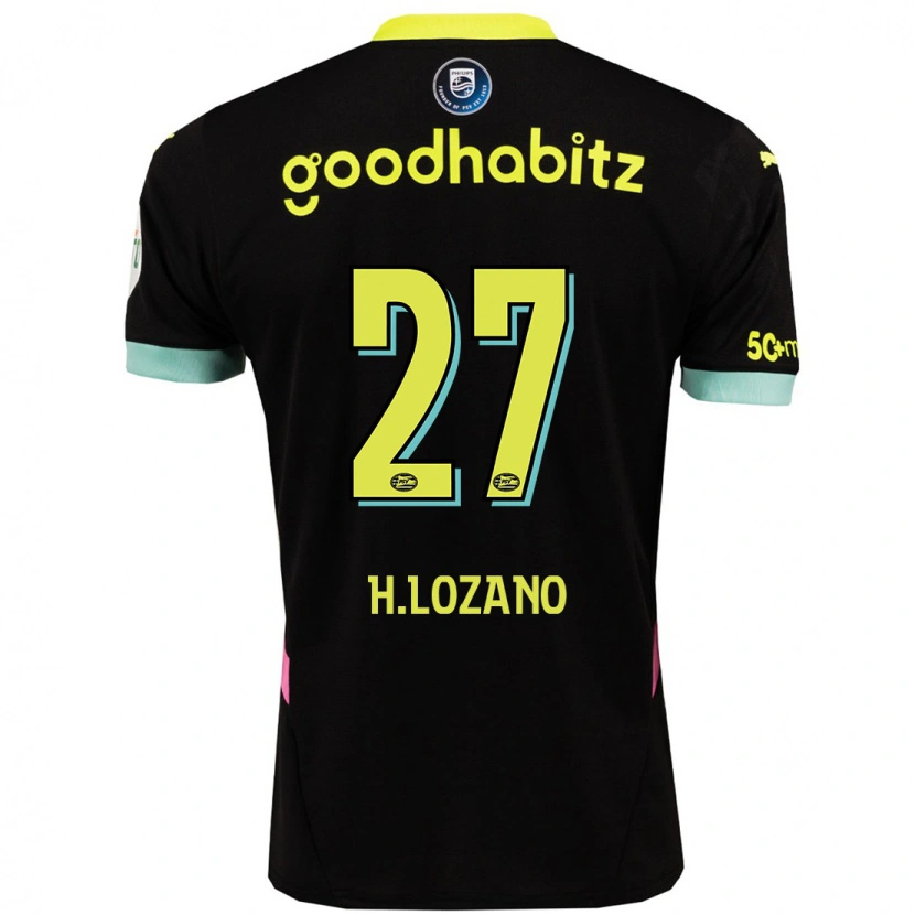 Danxen Dames Hirving Lozano #27 Zwart Geel Uitshirt Uittenue 2024/25 T-Shirt