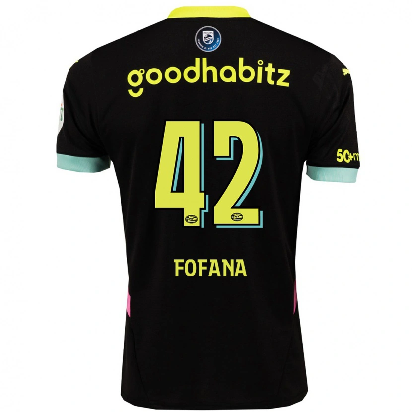 Danxen Dames Fodé Fofana #42 Zwart Geel Uitshirt Uittenue 2024/25 T-Shirt