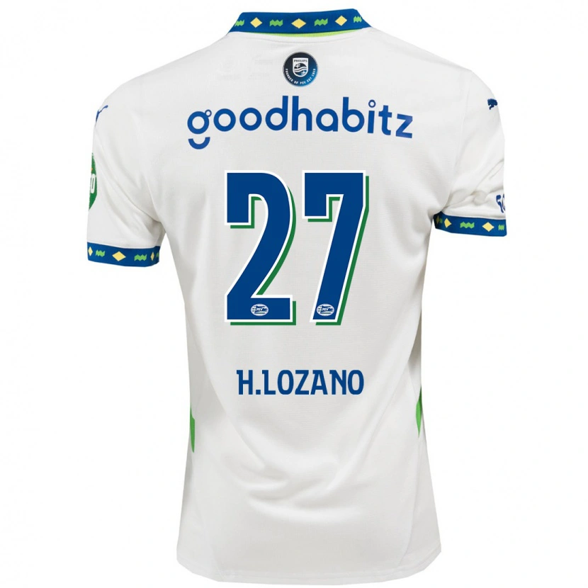 Danxen Dames Hirving Lozano #27 Wit Donkerblauw Thuisshirt Derde Tenue 2024/25 T-Shirt