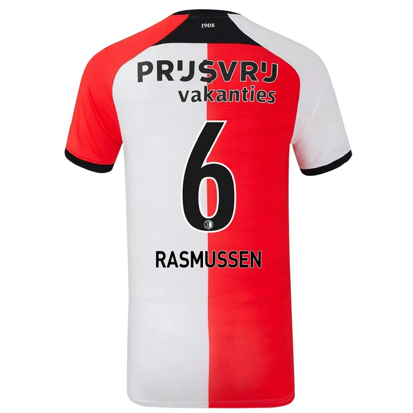 Danxen Kinderen Jacob Rasmussen #6 Rood Wit Thuisshirt Thuistenue 2024/25 T-Shirt