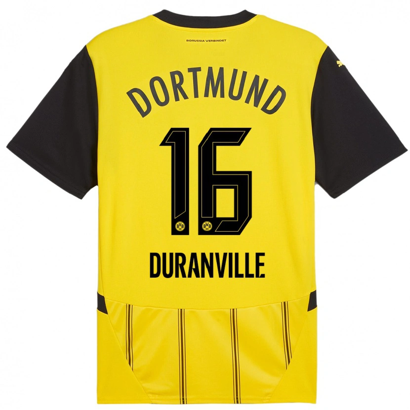 Danxen Kinderen Julien Duranville #16 Geel Zwart Thuisshirt Thuistenue 2024/25 T-Shirt