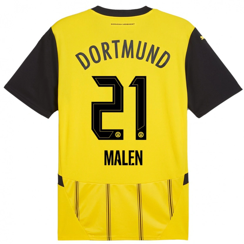 Danxen Kinderen Donyell Malen #21 Geel Zwart Thuisshirt Thuistenue 2024/25 T-Shirt